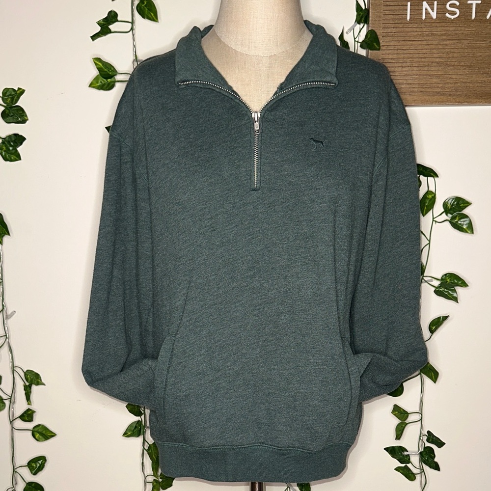 VS PINK Green Quarter Zip Sweatshirt